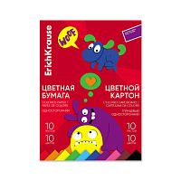 Набор цв.бум.и картона глянцевого на клею ErichKrause, Весёлые друзья, А4, 20 листов, по 10 цветов