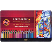 Карандаши "PolyColor" художественные 36цв., заточен., метал. пенал: 3825036002PL