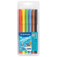 Фломастеры 6 ЦВЕТОВ CENTROPEN "Washable", смываемые, вентилируемый колпачок, 7790/6TP, 777900685