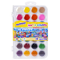 Краски акварельные ЮНЛАНДИЯ "ДОМИКИ", 28 цветов, круглые кюветы 28 мм, пенал, 192632