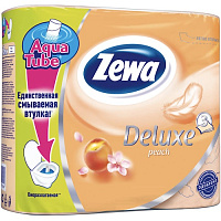 Туалетная бумага Zewa Deluxe, 3-х слойная, Персик, 4 шт