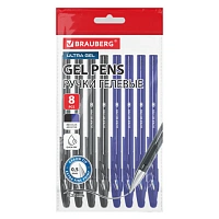 Ручки гелевые BRAUBERG "ULTRA GEL", НАБОР 8 ШТУК (4 СИНИХ, 4 ЧЕРНЫХ), стандартный наконечник 0,5 мм, линия 0,35 мм, 144280