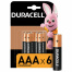 Батарейки КОМПЛЕКТ 6 шт., DURACELL Basic ОРИГИНАЛ, ААА (LR03, 24А), алкалиновые,