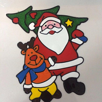 Наклейка гелев. Дед Мороз и олень 25*38см.