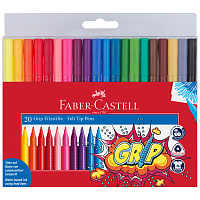Фломастеры Faber-Castell "Grip", 20цв., трехгранные, смываемые, пластик.уп., европодвес