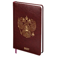 Ежедневник датированный 2027, А5, 138х213 мм, BRAUBERG "State", под кожу, коричневый, 118041