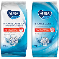 Салфетки влажные Aura "Family", 72шт., антибактериальные, для всей семьи. 7044