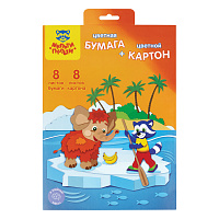 Набор цветной бумаги (8л.,8цв., двуст. офсет) и картона (8л.,8цв.,мелов.) A4, Мульти-Пульти, в папке  БК8-8_19463