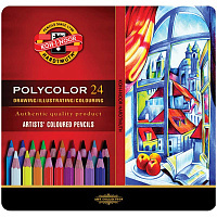 Карандаши "PolyColor" художественные 24цв., заточен., метал. пенал: 3824024002PL штр.:  8593539074816