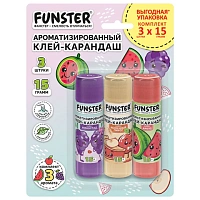 Клей-карандаш ароматизированный FUNSTER (ФАНСТЕР), яблоко, арбуз, виноград, 15 г, ВЫГОДНАЯ УПАКОВКА, 3 штуки на блистере, 274270