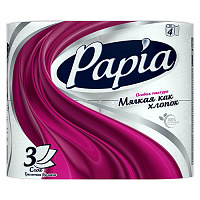 Туалетная бумага Papia Белая, трехслойная, 4 шт