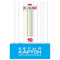 Картон белый А4 МЕЛОВАННЫЙ, 10 листов, в папке, HATBER, 200х280мм, Creative Set, 0949, 10Кб4_05806