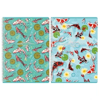 Тетради ДЭК А4 96 л. КОМПЛЕКТ 2 шт. BRAUBERG гребень, клетка, TWIN-лак, "Карпы Кои", 404882