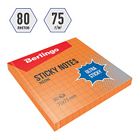 Самоклеящийся блок Berlingo "Ultra Sticky", 75*75мм, 80л, в клетку, оранжевый неон. LSn_39714