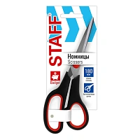 Ножницы 180 мм, бюджет, резиновые вставки, черно-красные, STAFF ECO, 238944