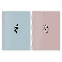 Тетради ДЭК А4 96 л. КОМПЛЕКТ 2 шт. BRAUBERG гребень, клетка, матовая ламинация, "Пастель_3", 404885
