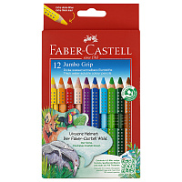 Карандаши цветные Faber-Castell "Jumbo Grip", 12цв., трехгран., утолщен., заточен., картон, европодв. 110912