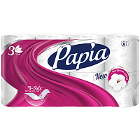 Бумага туалетная Papia, 3-х слойн., 8шт., тиснение, белая 5036604