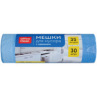 Мешки для мусора  35л OfficeClean ПНД, 48*52см, 13мкм, 30шт, синие, в рулоне, с завязками: 243960/И штр.: 4680211124632