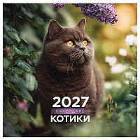 Календарь настенный перекидной на скрепке, 290*290 мм 12л. BG "Котики", 2027г.