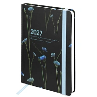 Ежедневник датированный 2027 с резинкой, 145х203 мм, А5, BRAUBERG, твердый, "Васильки", 117835