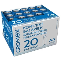 Батарейки алкалиновые "пальчиковые" КОМПЛЕКТ 20 шт., CROMEX (КРОМЕКС) Alkaline, АА (LR6, 15А), в коробке, 455593