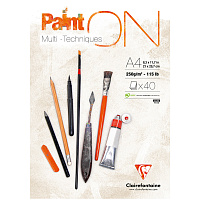 Альбом для смешанных техник 40л., А4, на склейке Clairefontaine "Paint'ON", 250г/м2, мелкозерн.