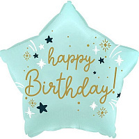 Звезда HappBirthday, голубая 18"/45см