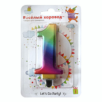 Свеча для торта цифра 1 радужный, подст., 1шт/бл.