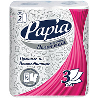 Полотенца бумажные в рулонах Papia, 3-х слойн., тиснение, белые, 1/2 листа, 2шт. 5048045