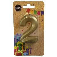 Свеча-цифра для торта "2", форма ГРАНЬ, золото, 7 см, на ножке, в блистере, 1700