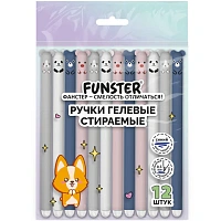 Ручки гелевые стираемые FUNSTER (ФАНСТЕР) "CUTE ANIMALS", СИНИЕ, НАБОР 12 ШТ., корпус soft-touch, узел 0,5 мм, линия письма 0,35 мм, 144435