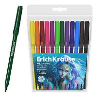 Фломастеры ErichKrause Аквамарин, 12 цветов (в футляре с европодвесом 12 штук)