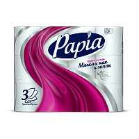 Бумага туалетная Papia Белая 3сл бел 100%цел втул 16,8м 140л 12рул/уп штр.  4604857000105